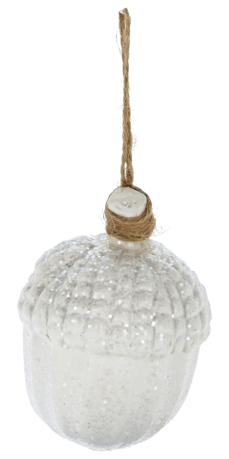 Rustic White Glitter Acorn Ornament Rustic White Glitter Acorn Ornament — White Christmas Tree Decor