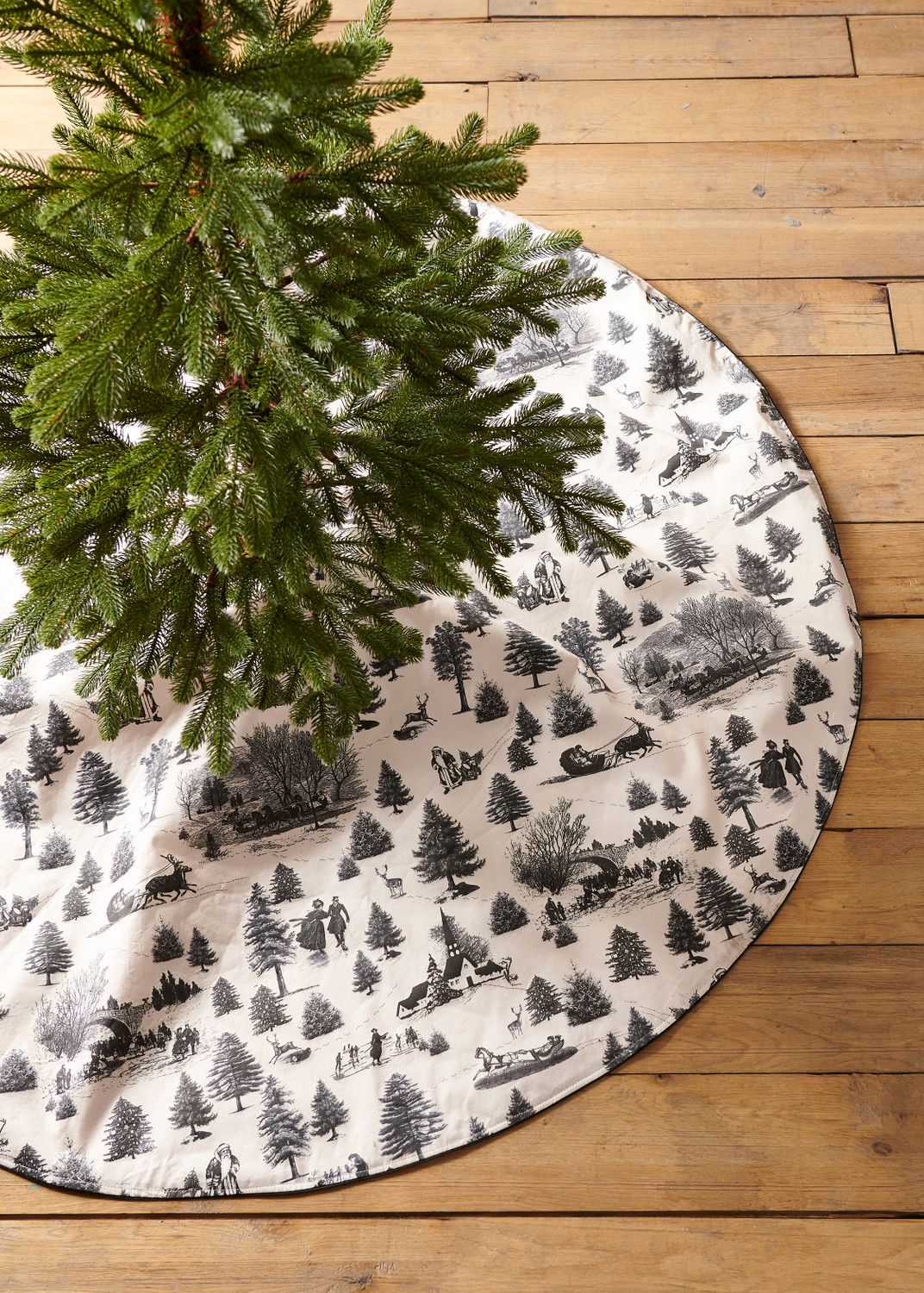 Cream Toile-Style Skirt with Deer and Tree Motifs Cream Toile-Style Skirt with Deer and Tree Motifs — Christmas Tree Skirt