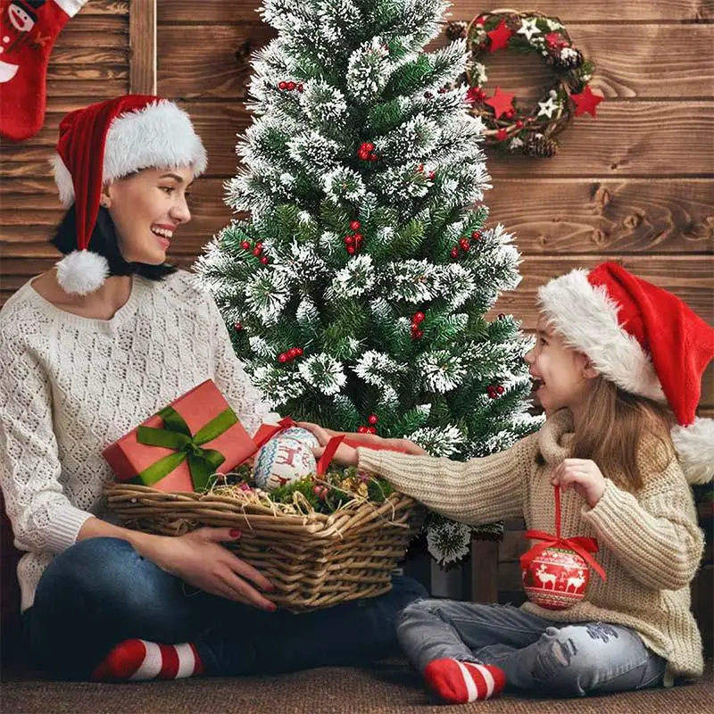 Flocked Christmas Tree with Red Berries and Festive Companions Flocked Christmas Tree with Red Berries and Festive Companions — Red and Green Christmas Tree