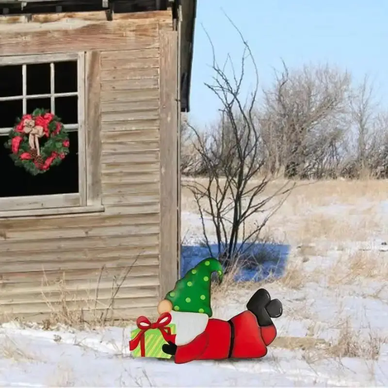 Whimsical Gnome in Snowy Yard with Wreath — Christmas Yard Decor
