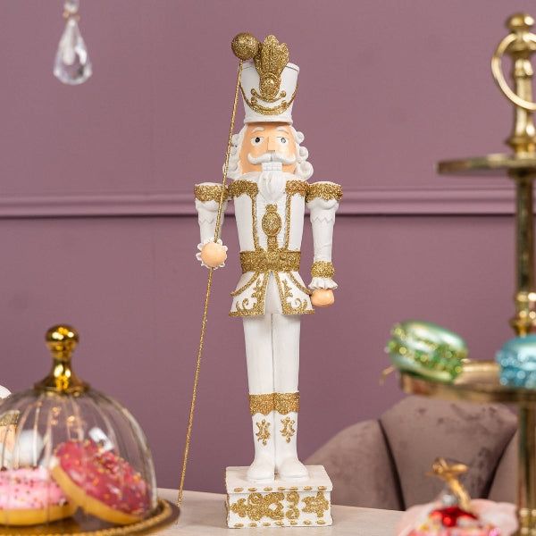 Tall Elegant White and Gold Nutcracker as a Statement Piece — Nutcracker Display