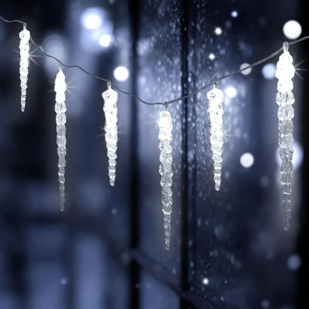 Sparkling Icicle Lights Against a Dark Window Background Sparkling Icicle Lights Against a Dark Window Background — Icicle Christmas Lights