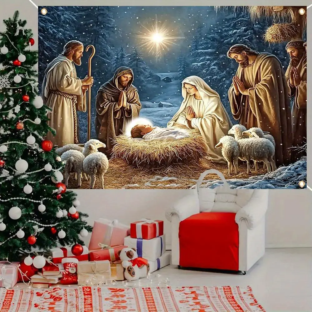 Christmas Nativity Backdrop with Festive Embellishments — Christmas Party Backdrop