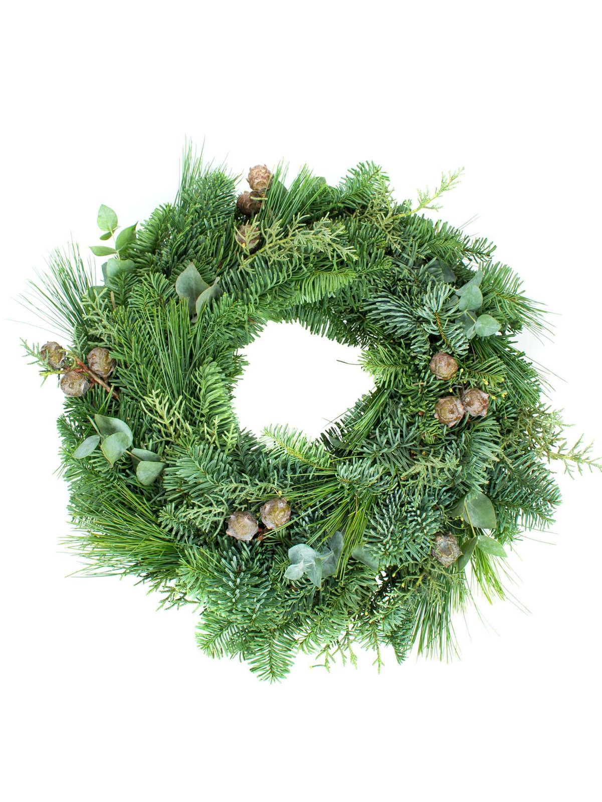 Handmade Evergreen Wreath with Pinecones and Eucalyptus Handmade Evergreen Wreath with Pinecones and Eucalyptus — DIY Christmas Wreath