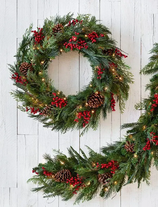 Classic Christmas Porch with Pine Wreath and Berry Garland — Small Christmas Porch