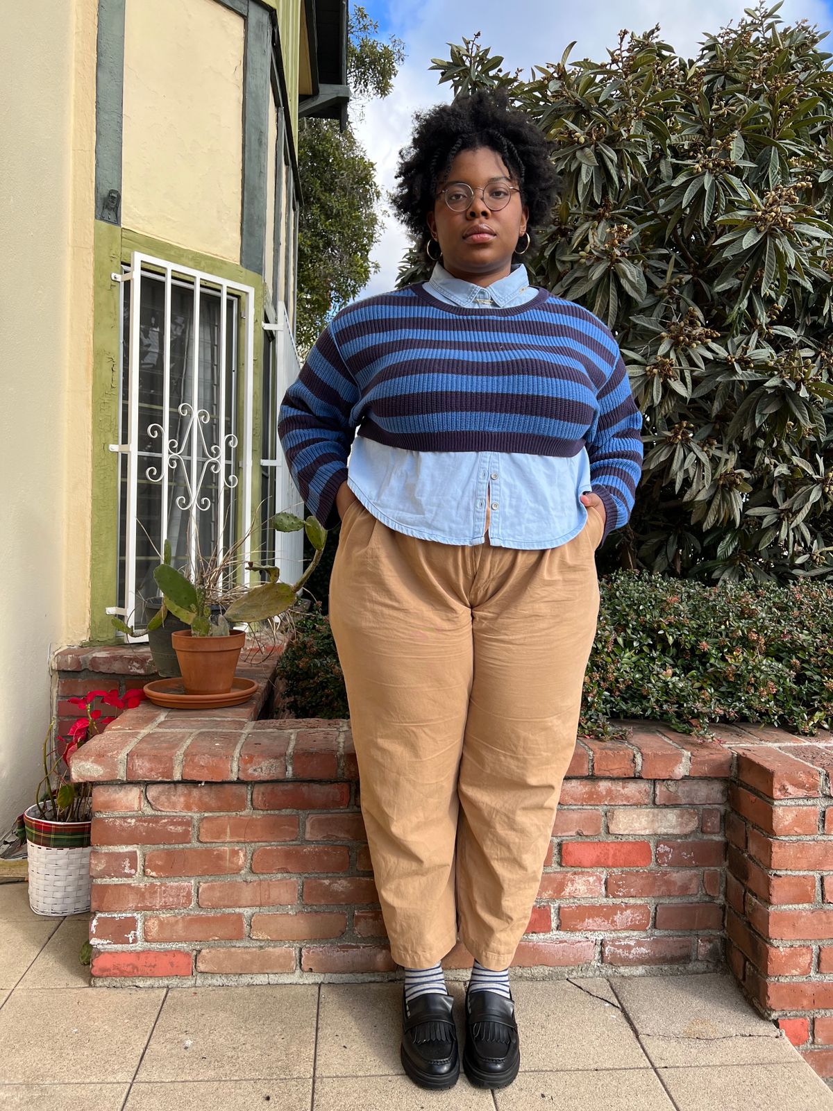 Layered Collared Shirt and Striped Sweater for Everyday Layered Collared Shirt and Striped Sweater for Everyday — Plus Size Outfits 2027