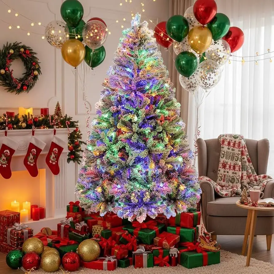 Vibrantly Lit Christmas Tree as Living Room Focal Point Vibrantly Lit Christmas Tree as Living Room Focal Point — Winter Wonderland Christmas Tree