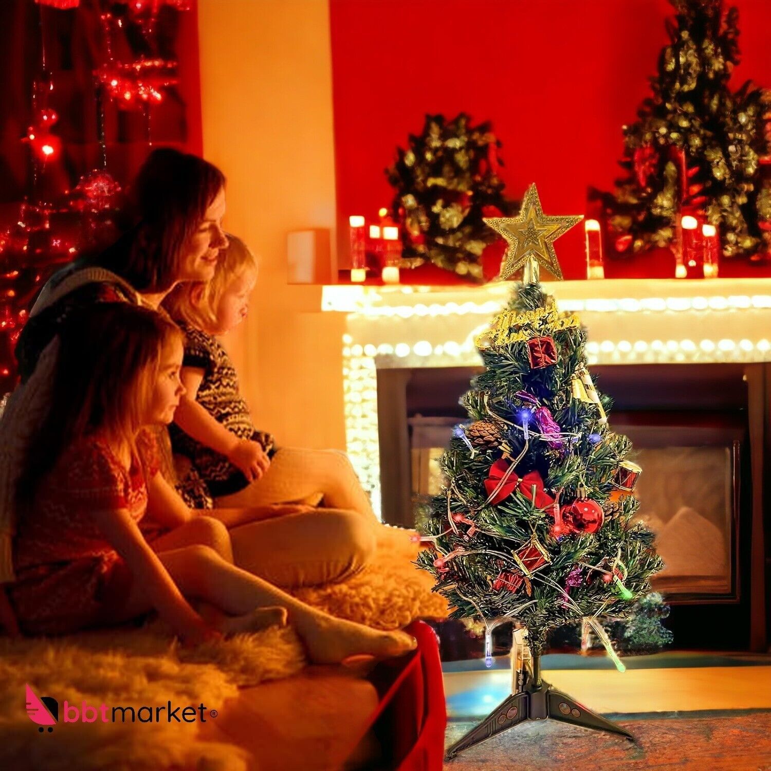 Small Tree with Multicolor Lights in a Cozy Room Small Tree with Multicolor Lights in a Cozy Room — Small Christmas Tree Decor