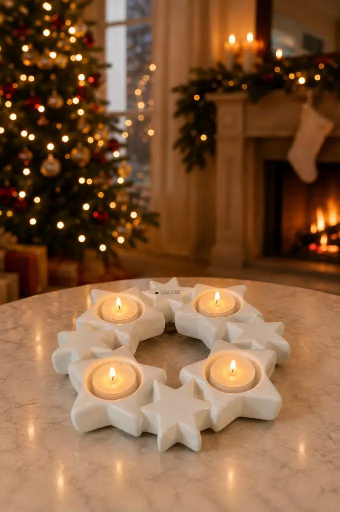 Festive Glow from a Star-Shaped Candle Holder — Traditional Christmas Decor