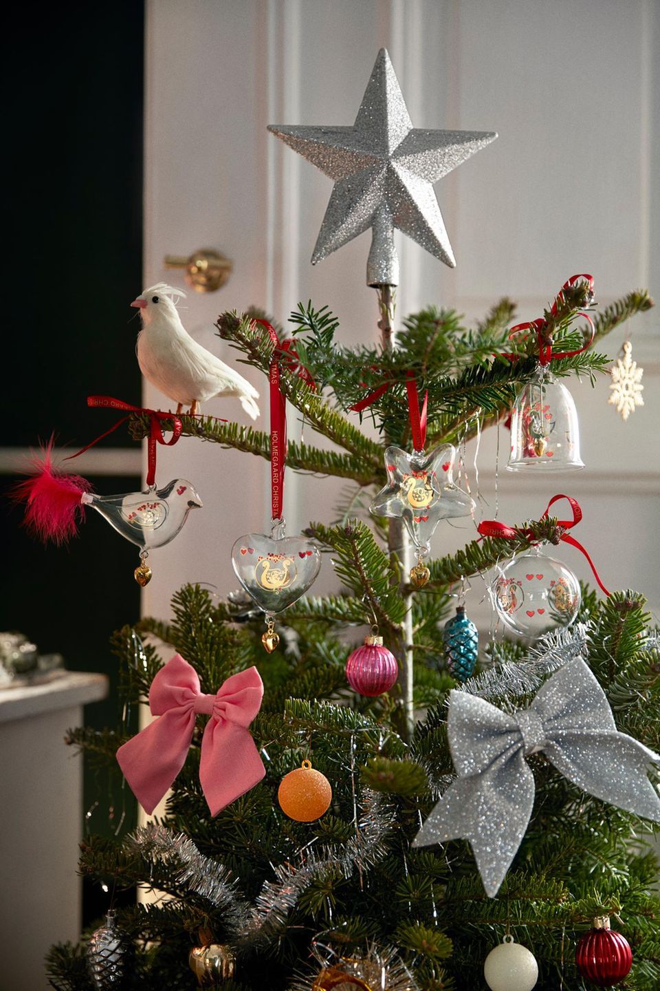 Maximalist Pink, Silver, and Red Tree Vignette — Christmas Tree Color Schemes
