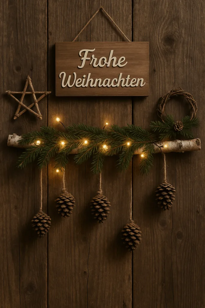 Rustic Wooden Sign and Pine Cone Arrangement — Christmas Wall Decor