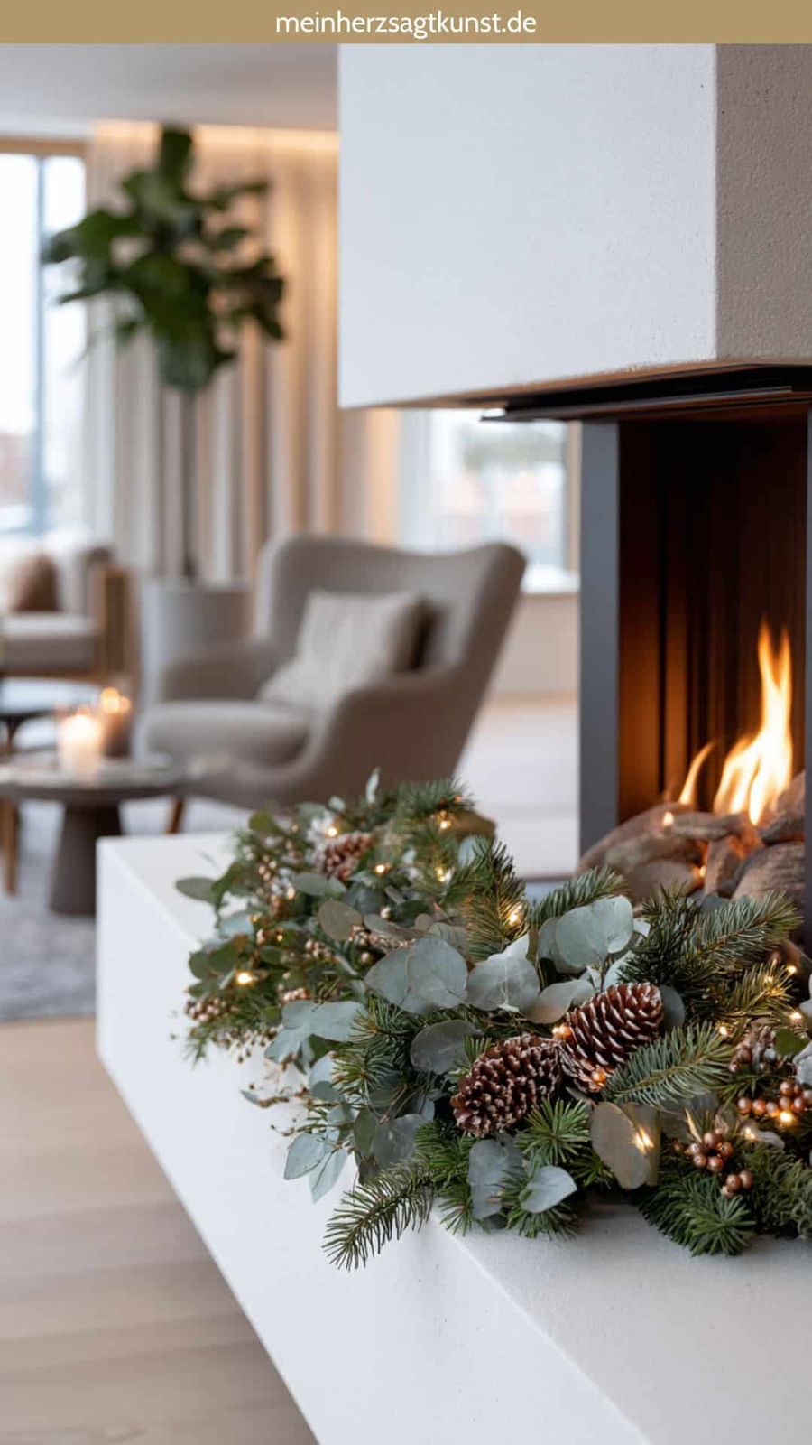 Modern Fireplace Garland with Eucalyptus and Pine Modern Fireplace Garland with Eucalyptus and Pine — Sage Green Christmas Decor
