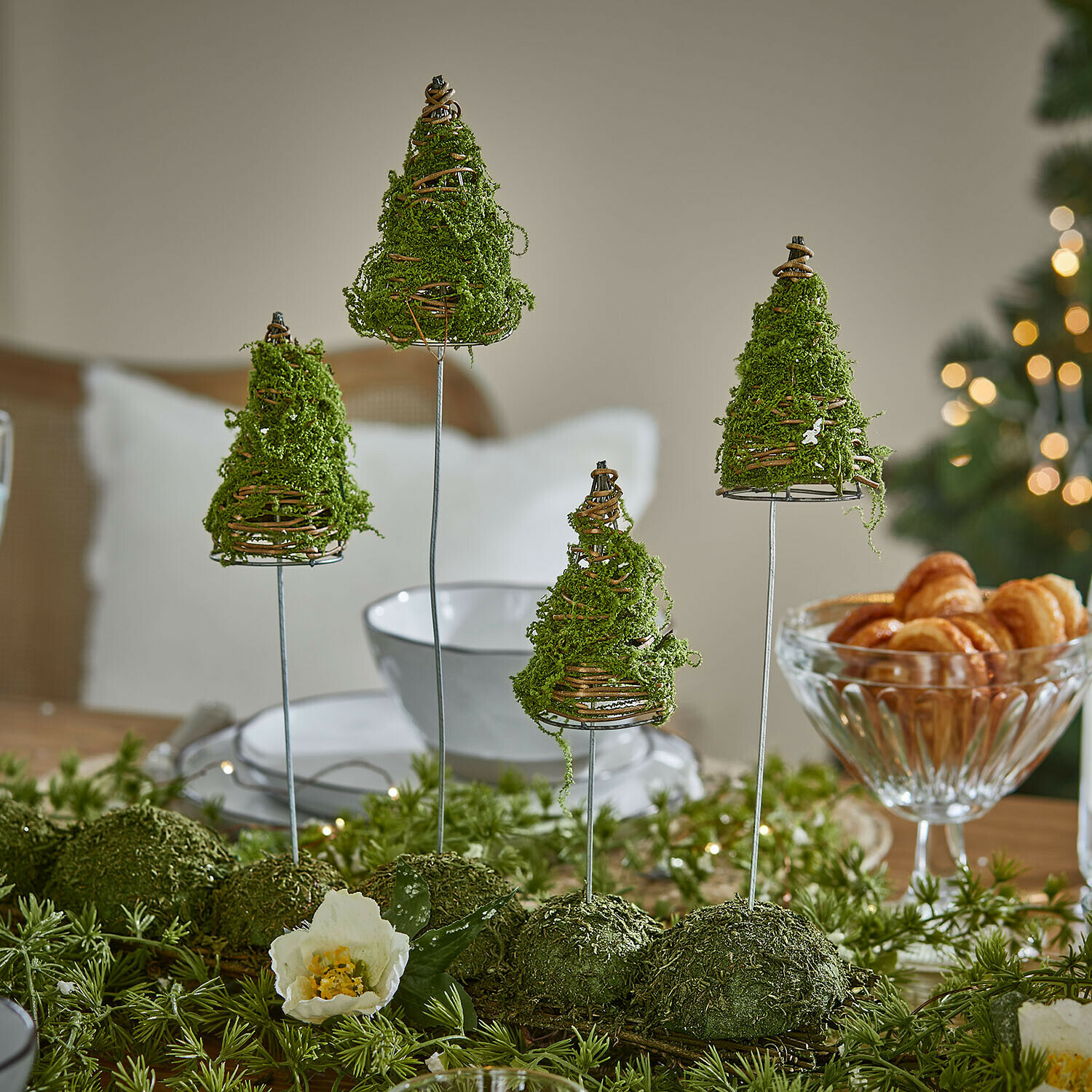 Rustic Table Centerpiece with Miniature Moss Trees — Ornament Christmas Tree
