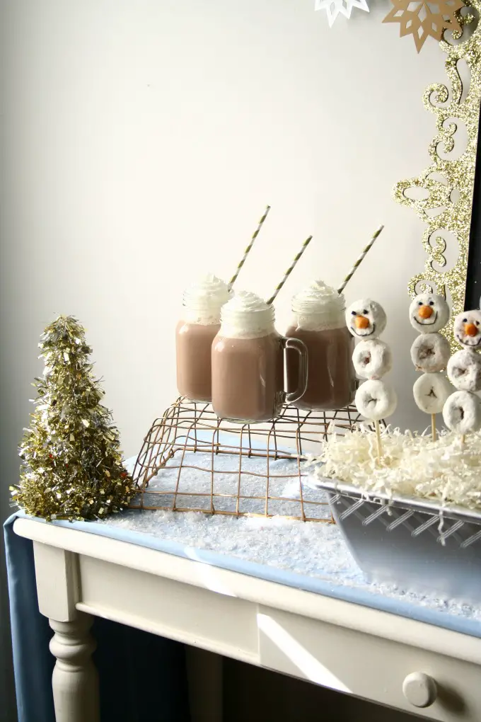 Whimsical Hot Cocoa Bar with Donut Snowman Skewers — Christmas Hot Cocoa Bar