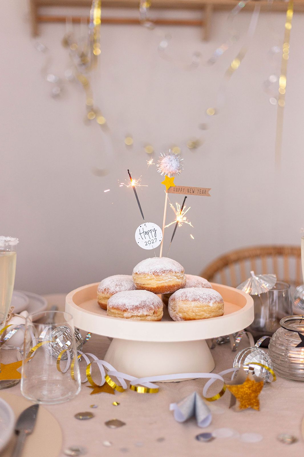 Sweet Treats Adorned with Sparklers and Banners — New Years Eve Party 2027