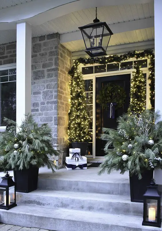 Layer Festive Lighting with Lanterns and String Lights — Christmas Porch Lanterns