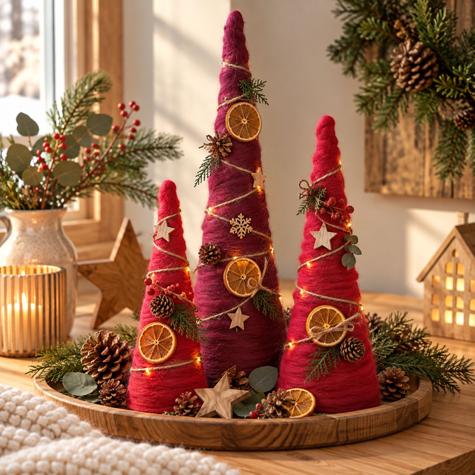 Vibrant Felt Cone Trees as Centerpiece — Alternative Christmas Trees