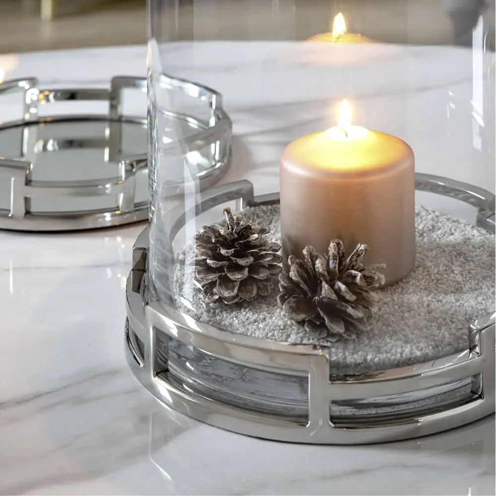 Modern Lantern with Geometric Frame and Pinecones — Winter Decor After Christmas