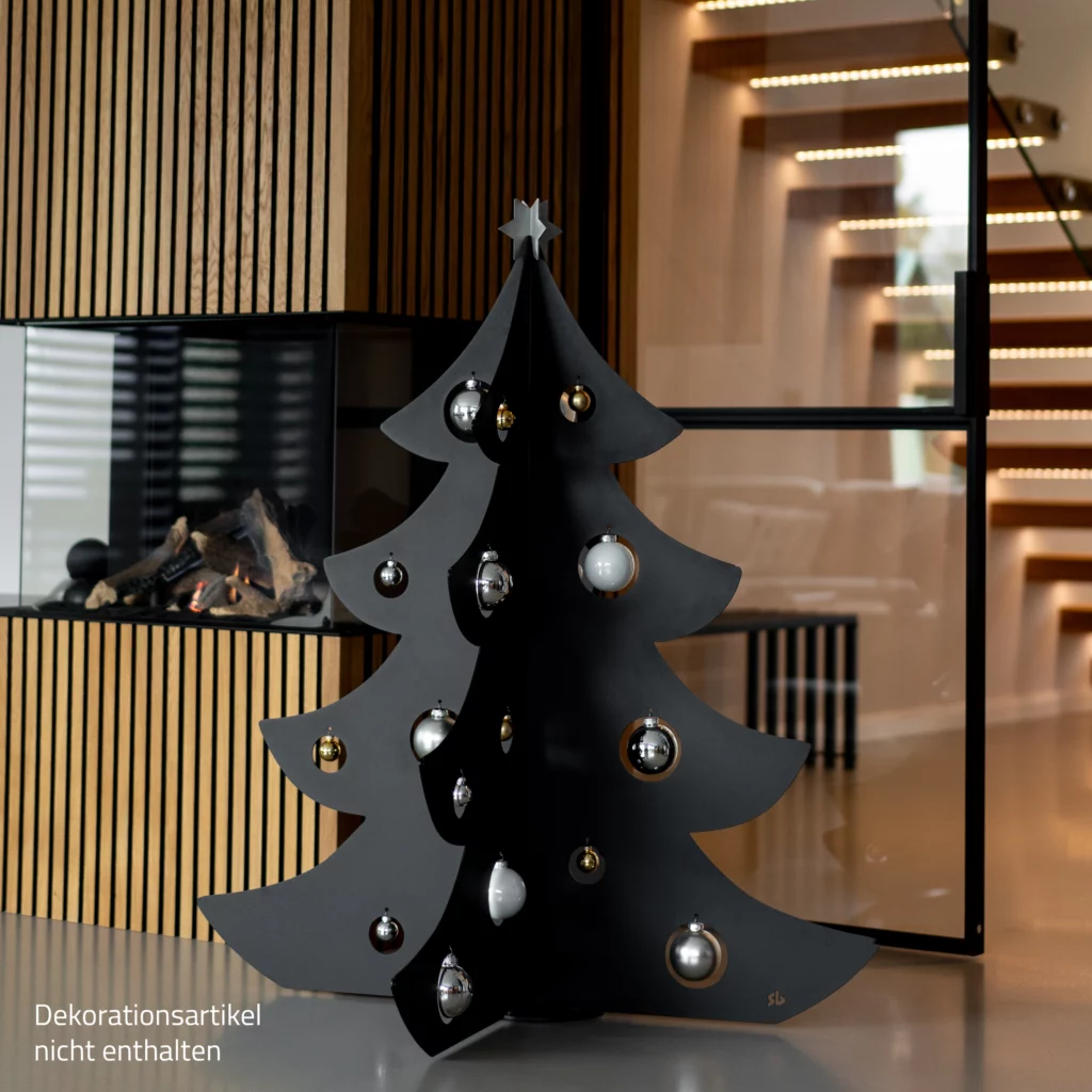Black Silhouette Christmas Tree with Metallic Baubles — Minimalist Christmas Tree