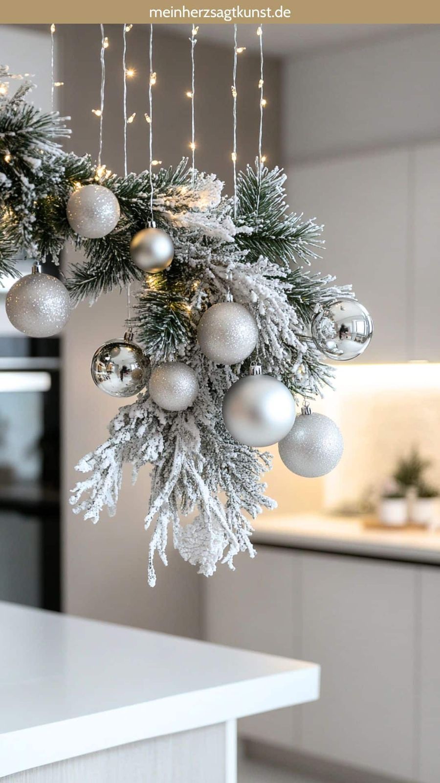 Modern Kitchen with a Sparkling Hanging Christmas Garland Modern Kitchen with a Sparkling Hanging Christmas Garland — Christmas Kitchen Decor