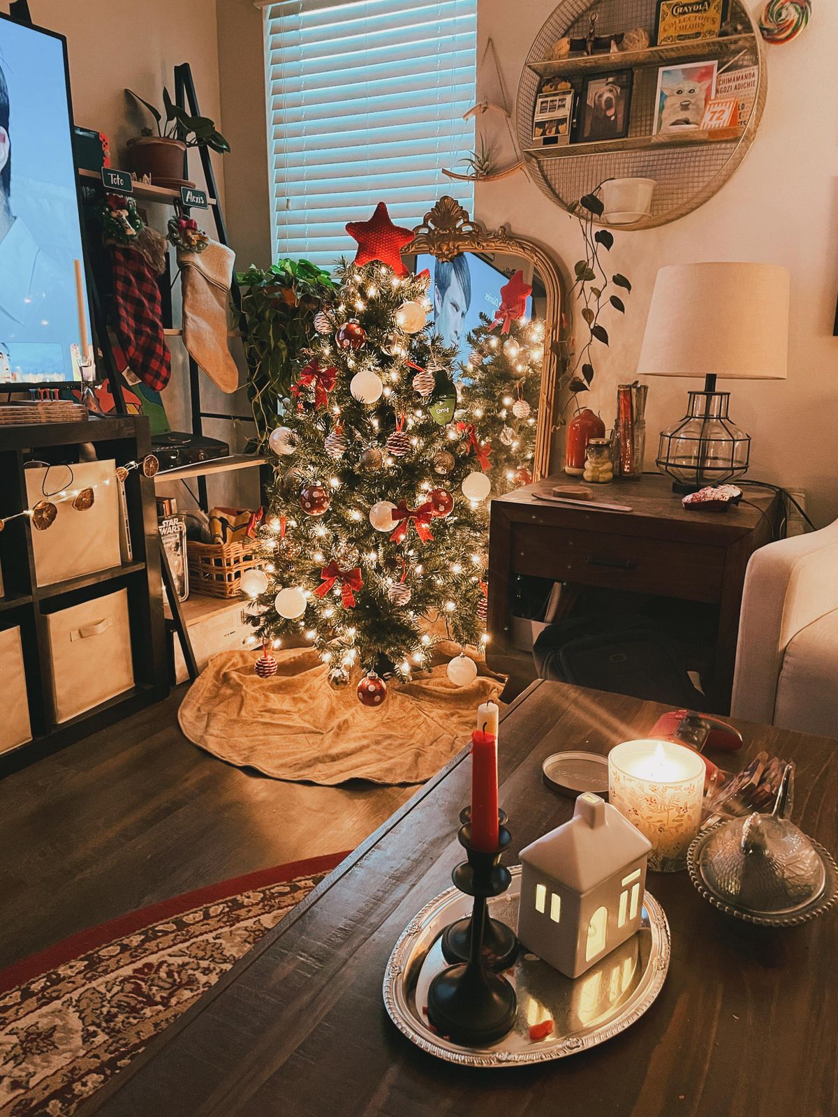 Abundance of Gifts Under a Cozy Apartment Christmas Tree — Christmas Apartment Decor