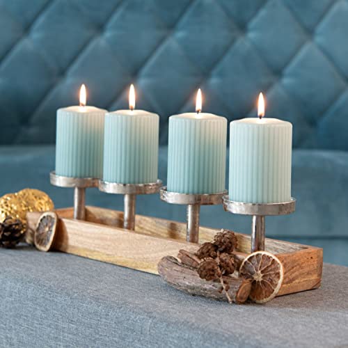 Blue Ribbed Pillar Candles for a Rustic Farmhouse Advent — Farmhouse Christmas Mantel