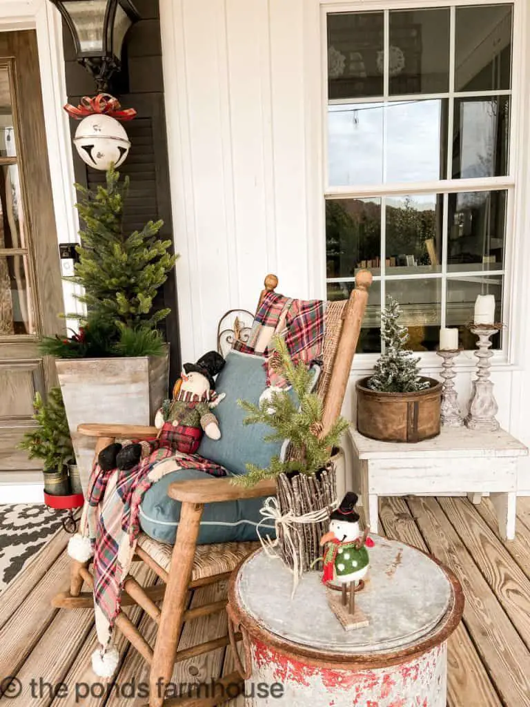 Cozy Farmhouse Porch Corner with Rocking Chair Vignette Cozy Farmhouse Porch Corner with Rocking Chair Vignette — Farmhouse Christmas Porch