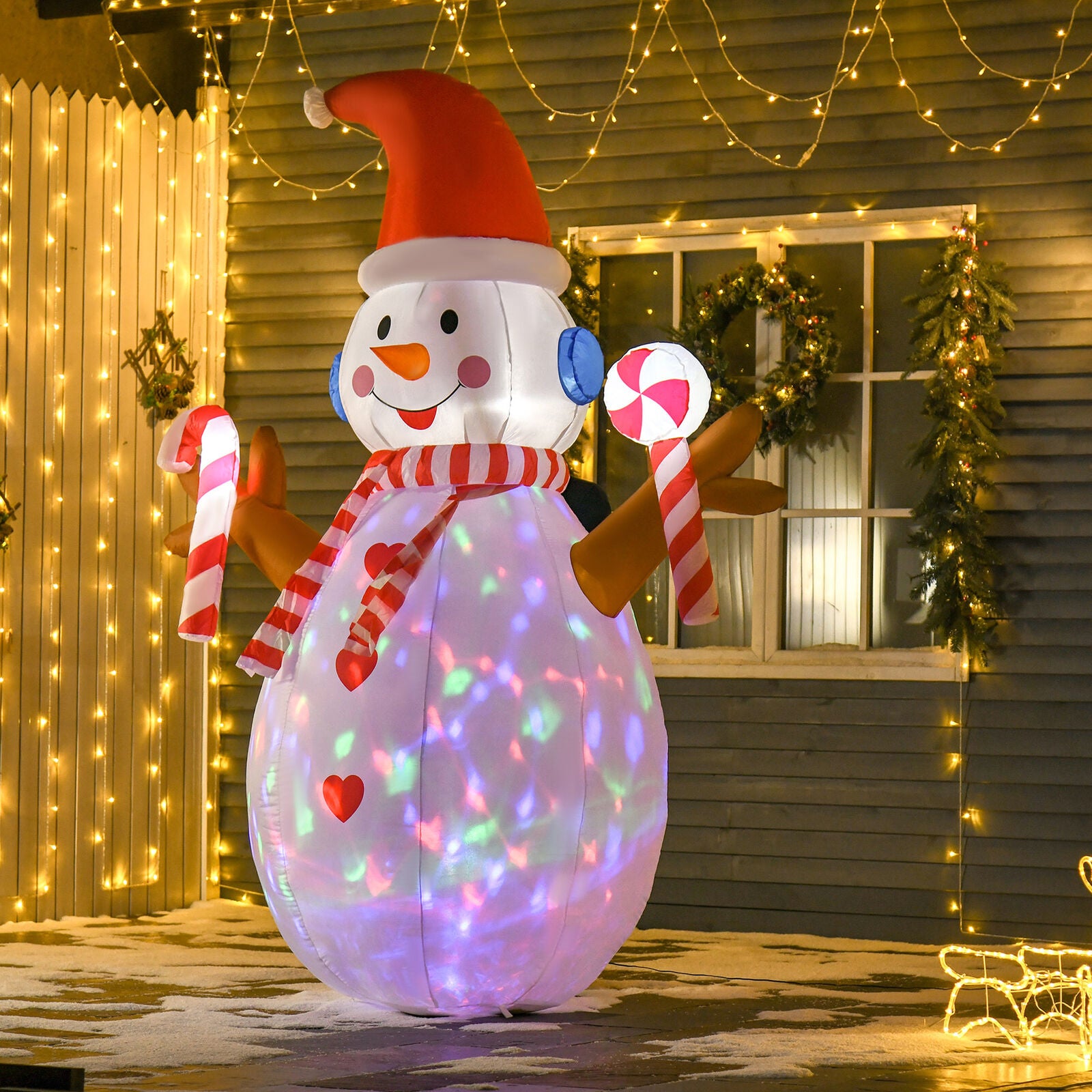 Large Inflatable Snowman with Projected Lights — Christmas Yard Decor