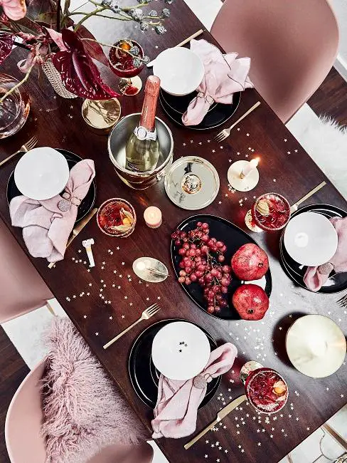Luxurious Table with Gold Cutlery and Fruit Accents Luxurious Table with Gold Cutlery and Fruit Accents — New Years Eve Date Night at Home