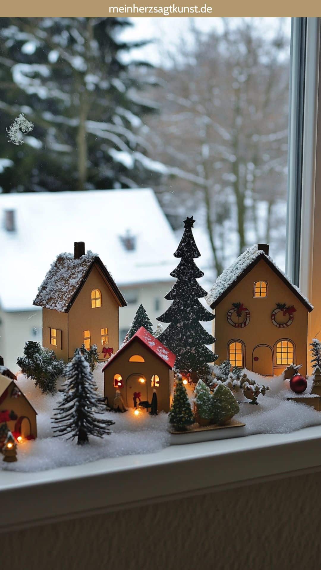 Miniature Illuminated Village on Window Sill Miniature Illuminated Village on Window Sill — Christmas Window Decor Outdoor