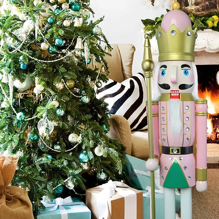 Oversized Pink Nutcracker King with Teal Ornaments Oversized Pink Nutcracker King with Teal Ornaments — Nutcracker Christmas Tree