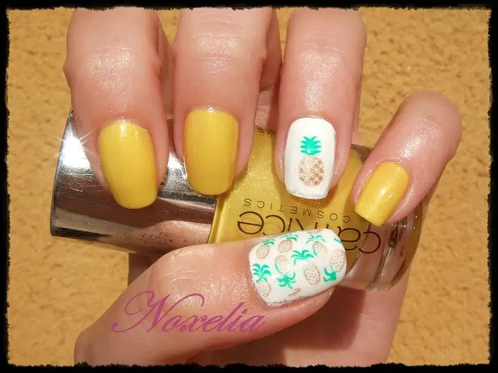 Solid Yellow And White Pineapple Short Square Nails Solid Yellow And White Pineapple Short Square Nails — pineapple nails ideas 2027