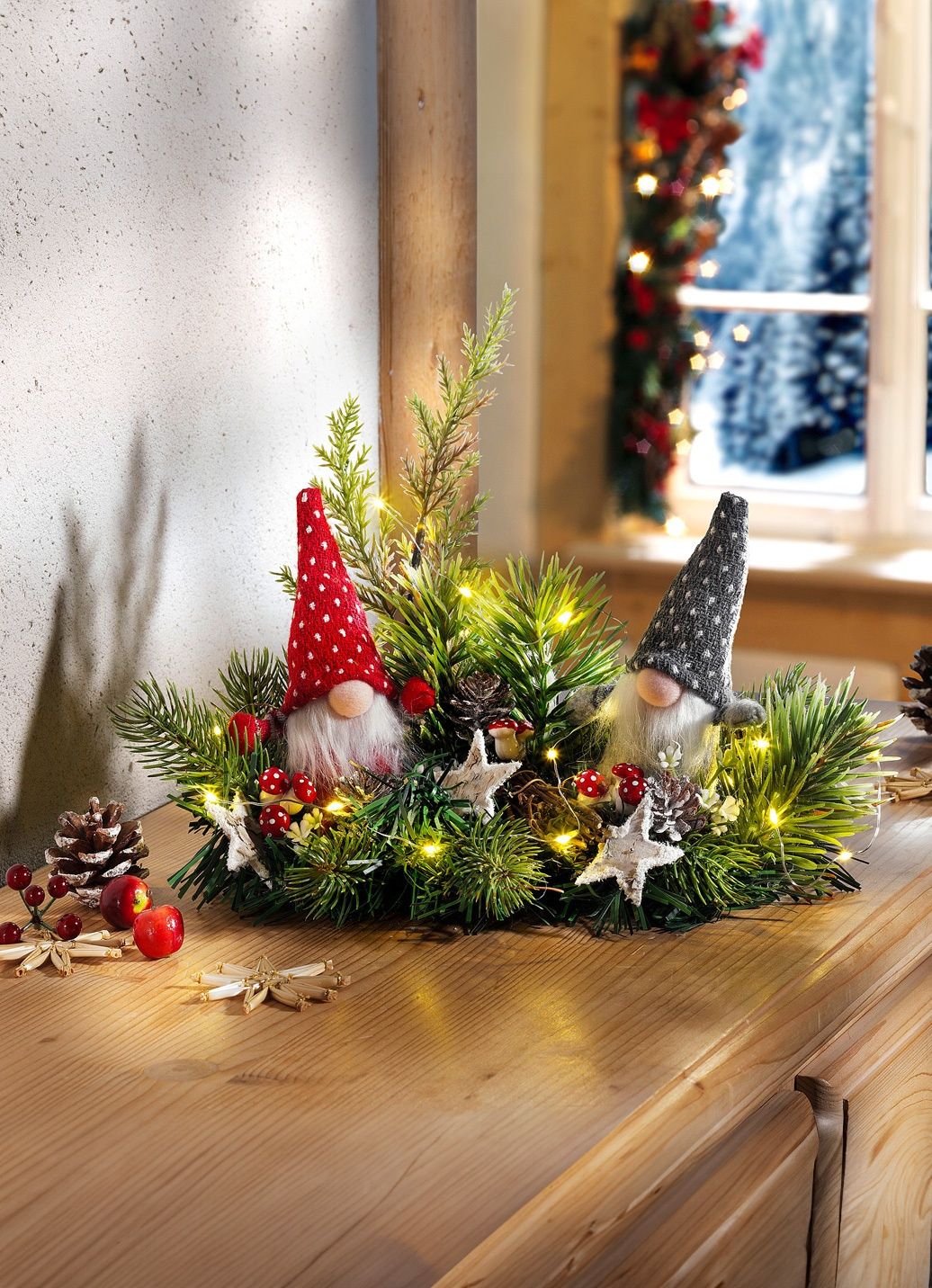 Whimsical Gnome Christmas Centerpiece with LED Lights Whimsical Gnome Christmas Centerpiece with LED Lights