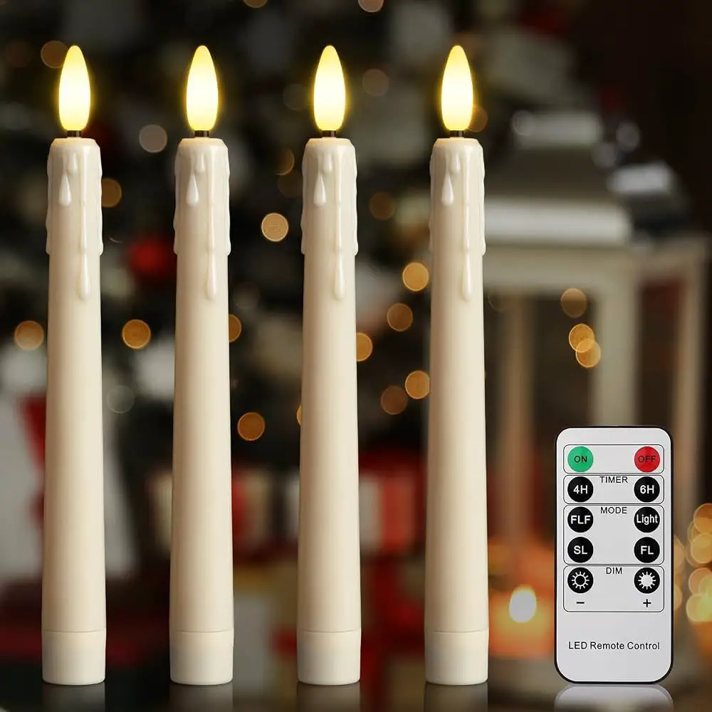 Modern LED Taper Candles with Dripping Effect — Christmas Window Candles