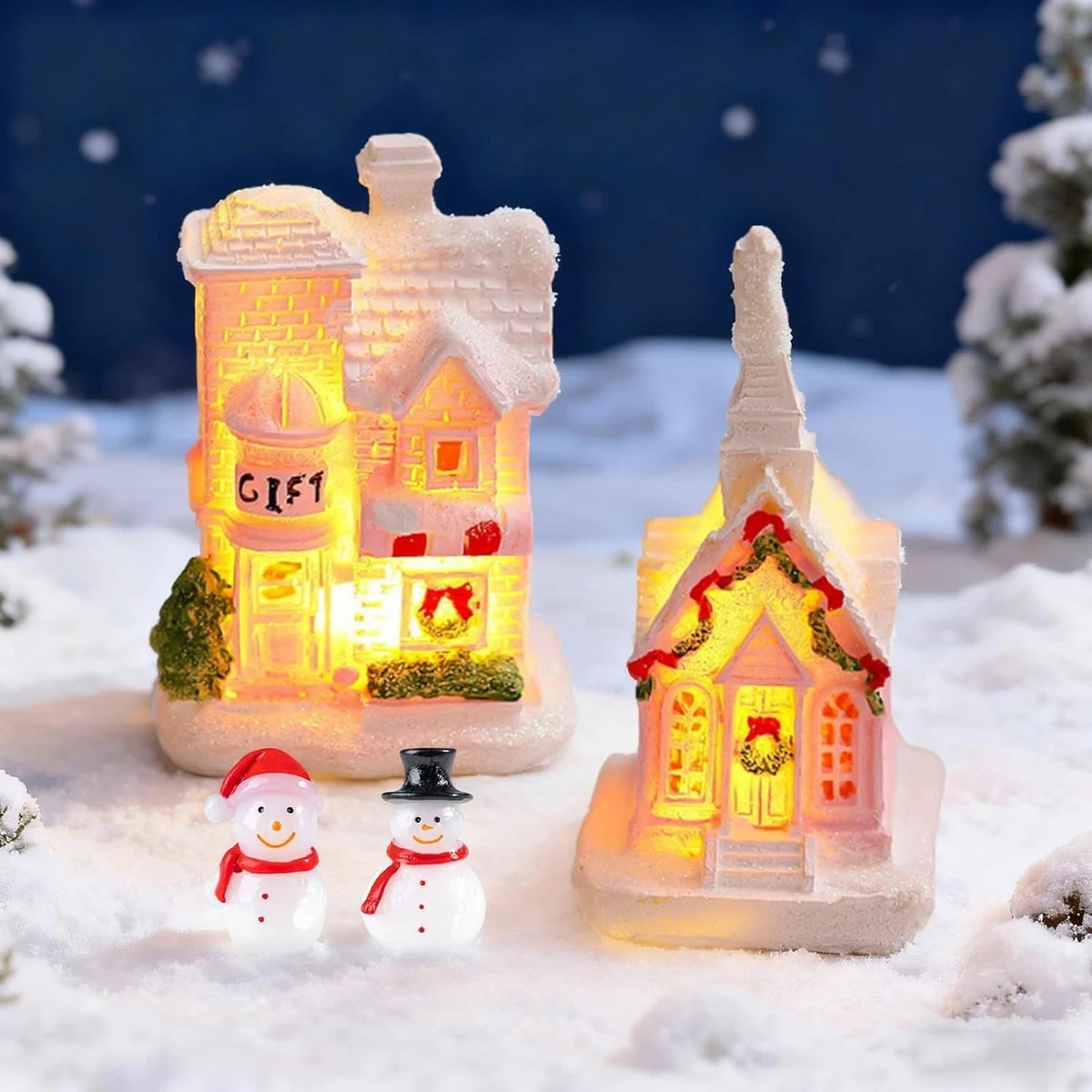 Whimsical Illuminated Church and Gift Shop — Christmas Village Display