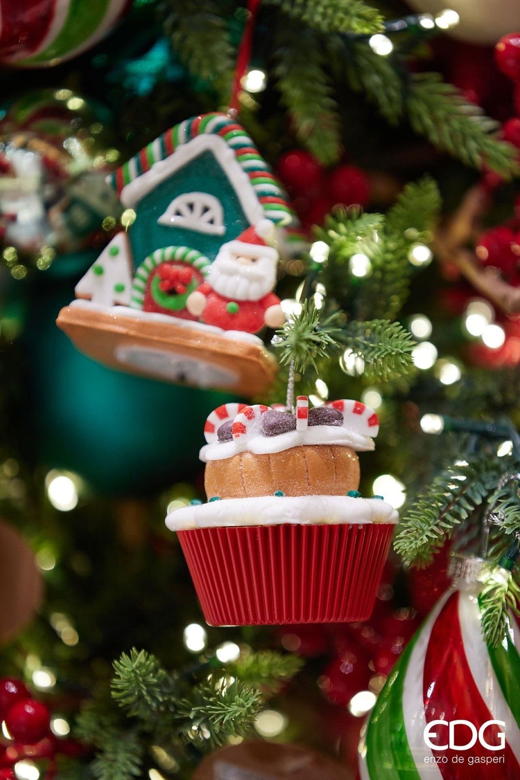 Whimsical Cupcake and Green House Christmas Ornaments Whimsical Cupcake and Green House Christmas Ornaments — Red and Green Christmas Tree