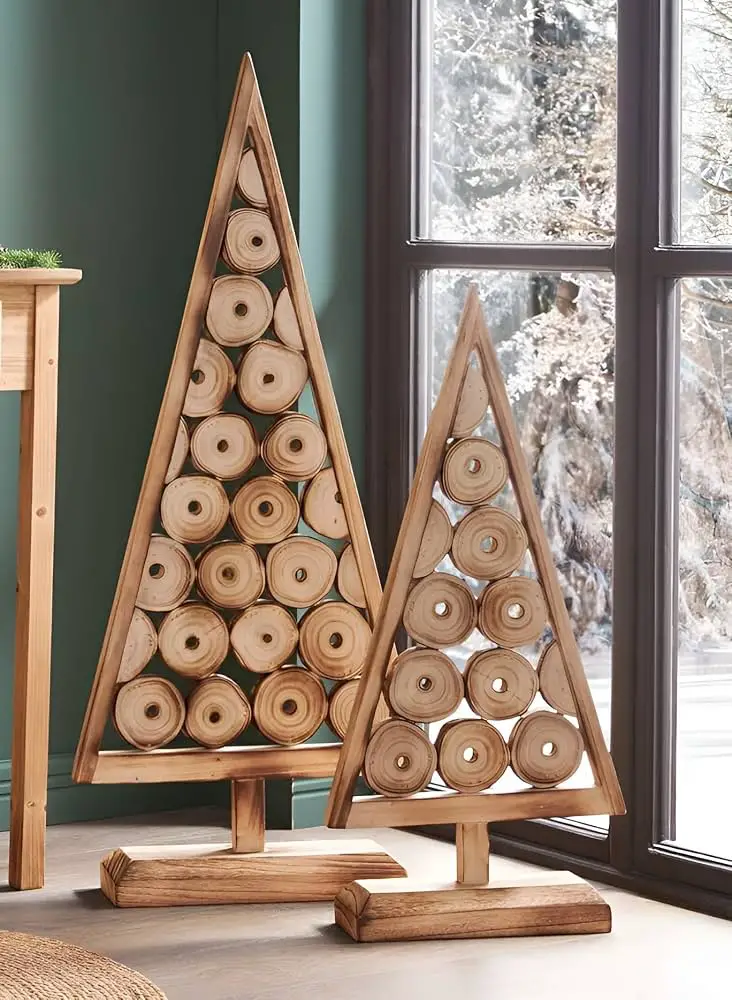Earthy Wooden Log Christmas Trees — Alternative Christmas Trees