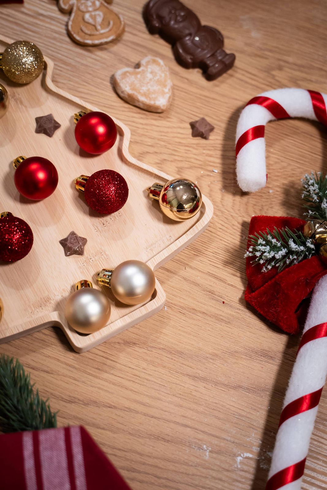 Festive Flat Lay with Candy Cane Ornaments Festive Flat Lay with Candy Cane Ornaments — Candy Cane Christmas Decor