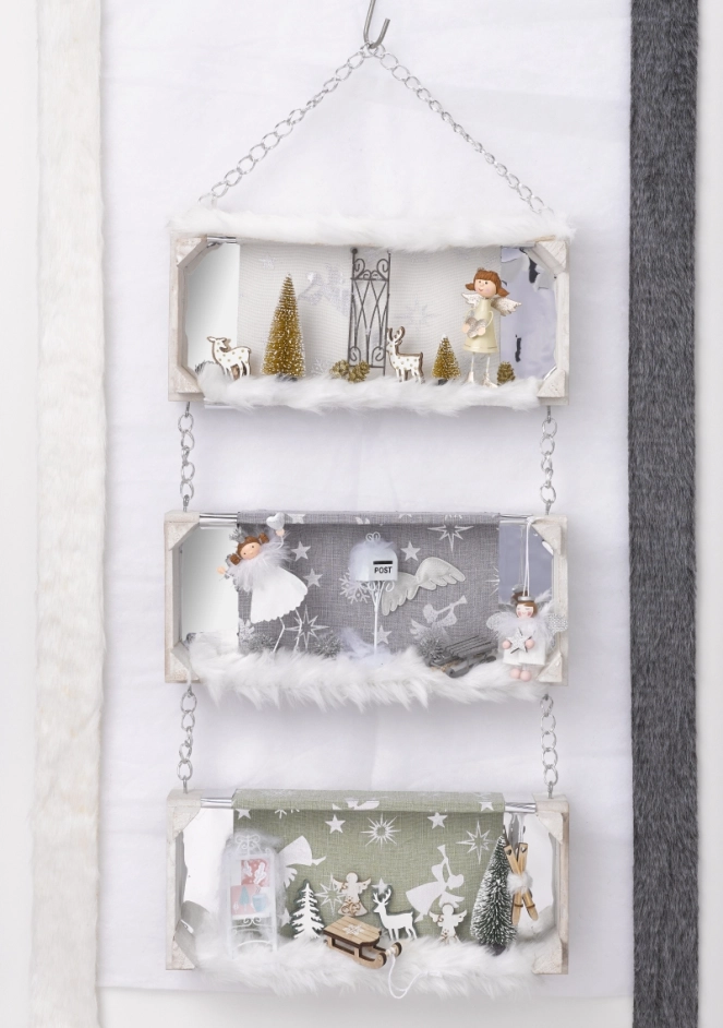 Hanging Wooden Crates with Miniature Scenes — Christmas Wall Decor