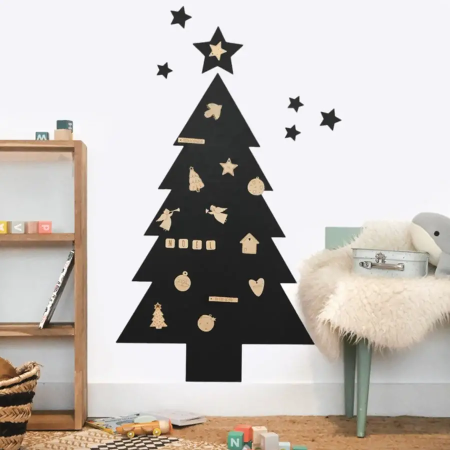 Playful Chalkboard Wall Tree with Wooden Magnets — Wall Christmas Tree