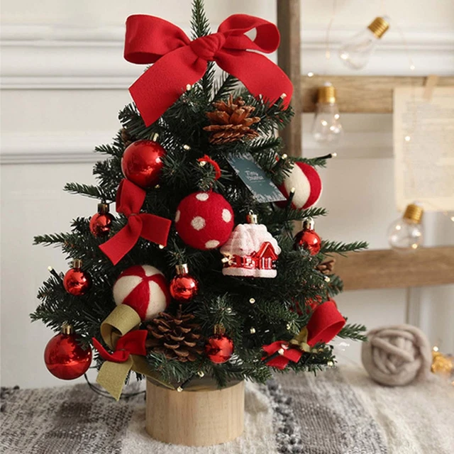 Compact Farmhouse Mini Tree with Red and White Ornaments Compact Farmhouse Mini Tree with Red and White Ornaments — Rustic Christmas Tree