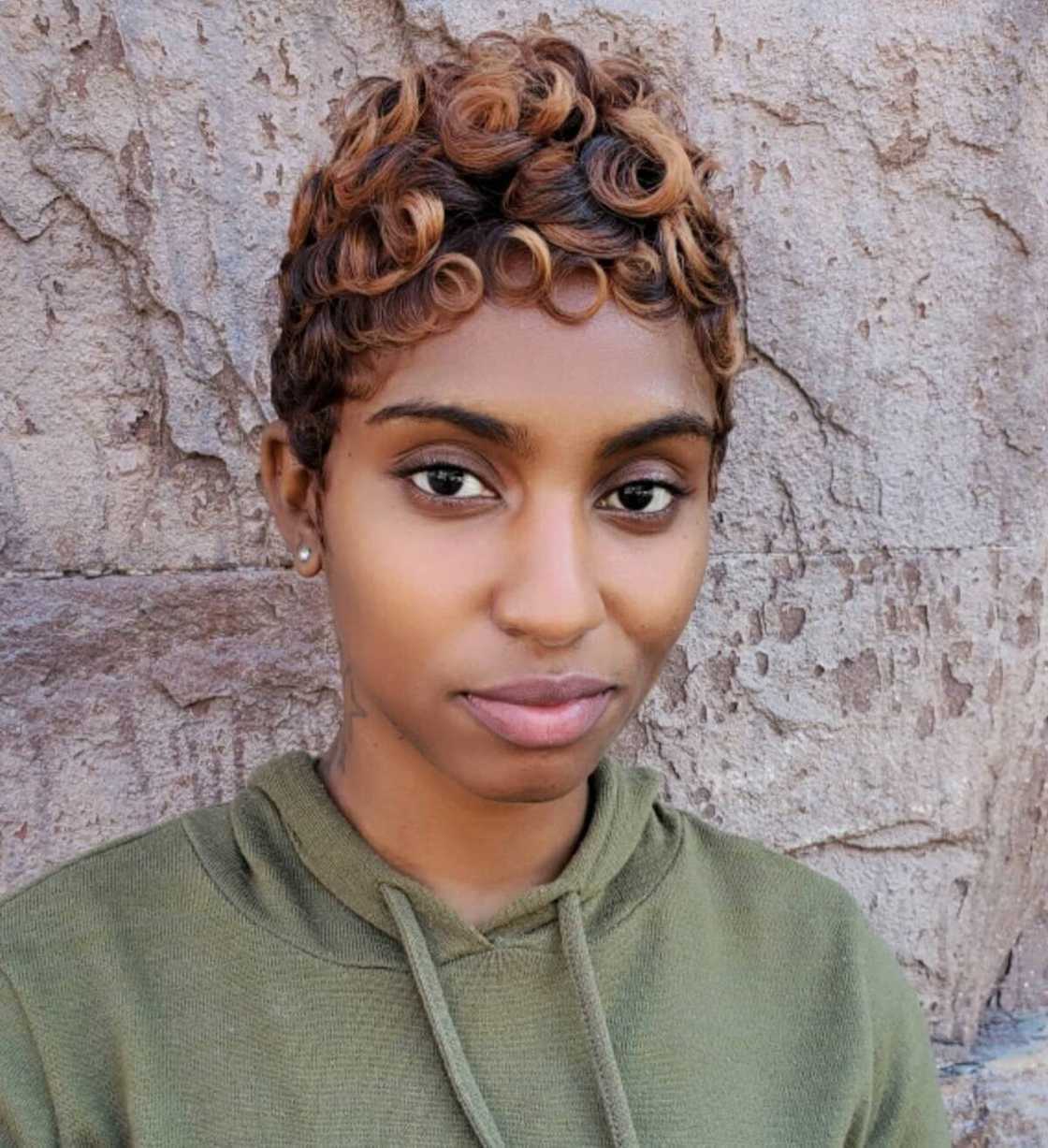 Honey Blonde Finger Waves Pixie — very short haircuts for black women 2027