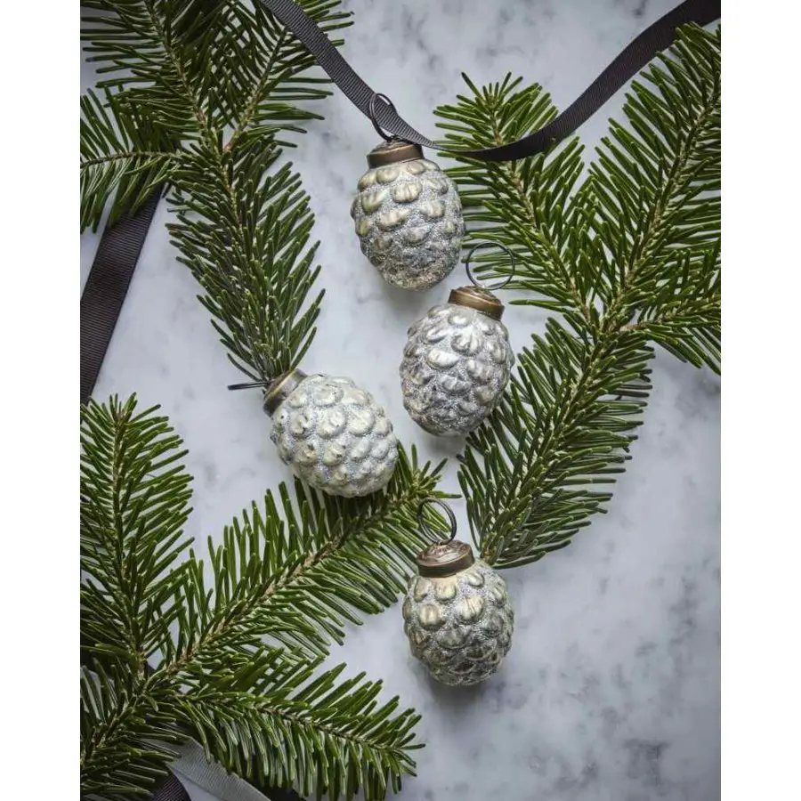 Pinecone-Shaped Glass Ornaments with Pine Branches Pinecone-Shaped Glass Ornaments with Pine Branches — Vintage Christmas Ornaments