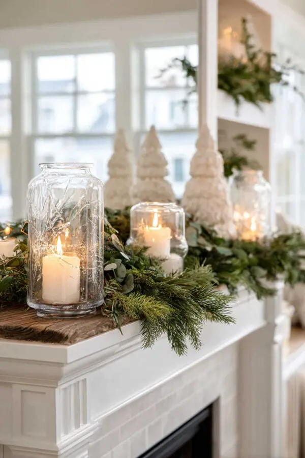 Serene Coastal Mantelpiece with Candlelight Serene Coastal Mantelpiece with Candlelight — Coastal Christmas Decor