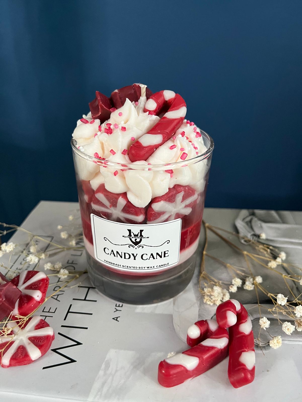 Dessert-Inspired Candy Cane Scented Candle Dessert-Inspired Candy Cane Scented Candle — Candy Cane Christmas Decor