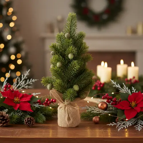 Traditional Mini Tree in Burlap Pot — Tabletop Christmas Tree Decor