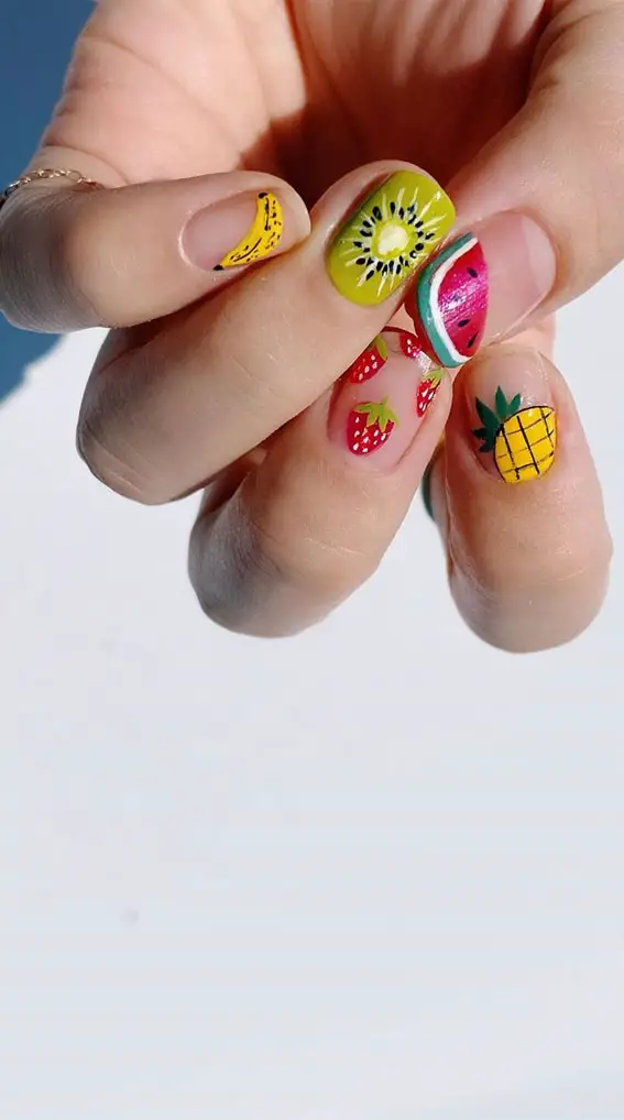 Natural Short Clear Base Mixed Fruit Nails Natural Short Clear Base Mixed Fruit Nails — pineapple nails ideas 2027