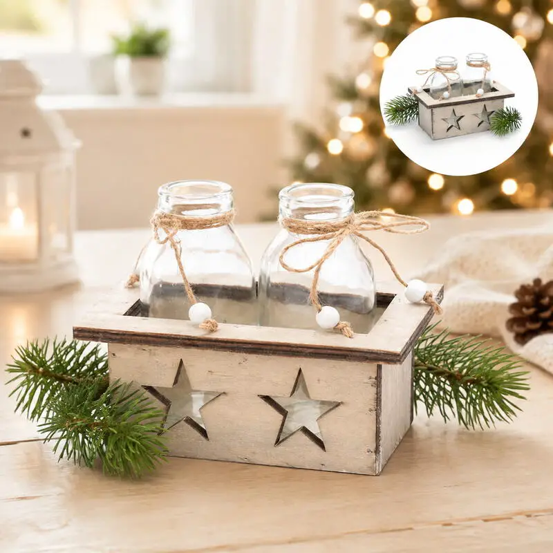 Rustic Centerpiece in Wooden Box with Star Cutouts and Pine Rustic Centerpiece in Wooden Box with Star Cutouts and Pine — Christmas Wedding Centerpiece