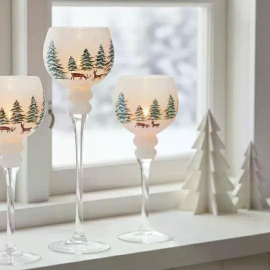 Winter Woodland Candle Holders on Shelf Winter Woodland Candle Holders on Shelf — Christmas Shelf Decor