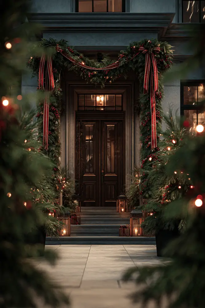 Green Red Gold Brown Visual Idea — Christmas Entryway Decor